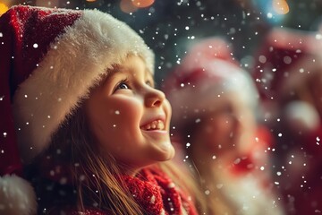 Children visiting a Santa s grotto at a Christmas festival, magical holiday experience