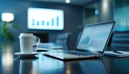 Laptop with coffee on a table