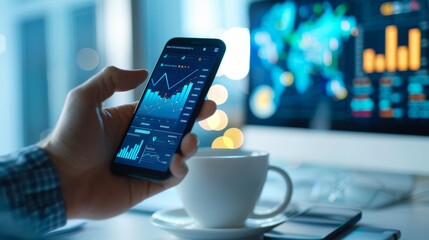 Businessman analyzing financial data on his smartphone