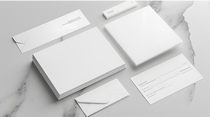 Corporate stationery set mockup at white textured paper background. 