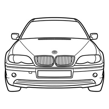 recommend clip art: Ivano-Frankivsk, Ukraine - 1 July 2024: Outline drawing of a front view of BMW 3 Series (E46) is the fourth generation of the BMW 3 Series range of compact executive cars. Vector doodle illustration