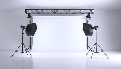 Empty photo studio with lighting equipment