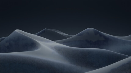 Fototapeta premium Surreal Sand Dunes at Night: Light Navy Blue and Gray with Minimalist Sculptures and Organic Shapes