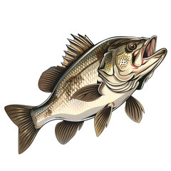 Fototapeta premium Big bass fish vector cartoon isolated White Background 