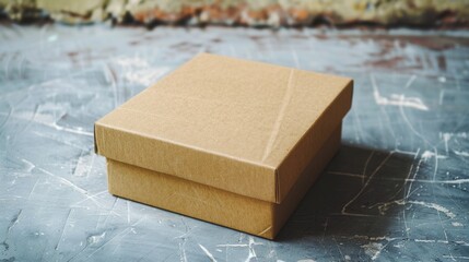 A minimalistic cardboard box on a weathered surface, evoking thoughts of simplicity and unadorned beauty.