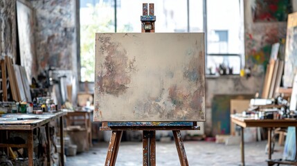 "Artistic Close-up of an Empty Canvas on Easel - Creative Inspiration in the Making"