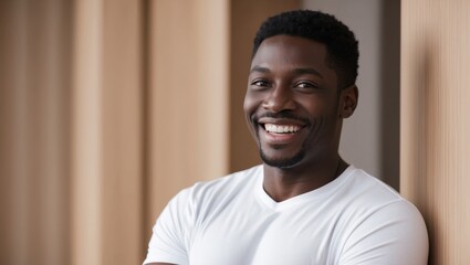 A smiling man in a white t-shirt