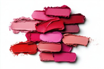 Colorful lipstick palette smashed texture on white background