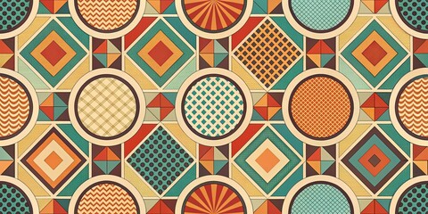 Warm, muted colors evoke feelings of nostalgia, reminiscent of bygone eras. Geometric patterns add a playful touch, while warm filters soften the overall aesthetic.