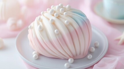 pink and white cupcakes, a cute pastel-colored cream cake shaped like a seashell, decorative