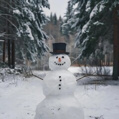 Fototapeta premium Snowman in a Snowy Winter Wonderland