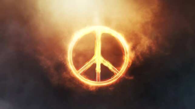 Light background with peace sign in center. Looping 4k video animation background