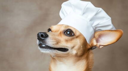 Adorable dog wearing chef's hat ready to cook