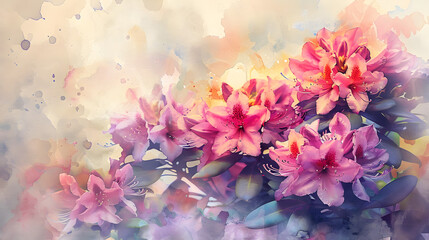 Fototapeta premium Rhododendron Bush Watercolor Style