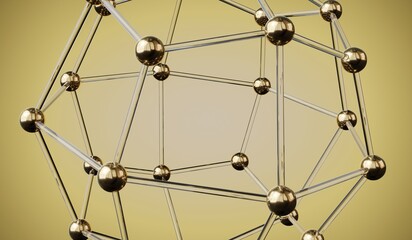 Geometrical structure with golden spheres - 3D illustration