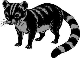 luwak, illustration of a civet, vector art, isolated on white.