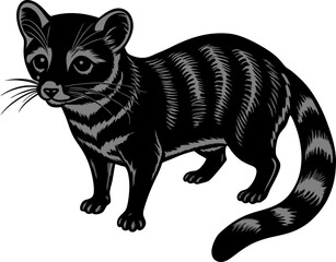 luwak, illustration of a civet, vector art, isolated on white.