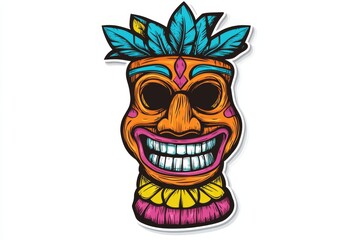 Obraz premium Colorful tiki mask sticker design with expressive face and vibrant colors