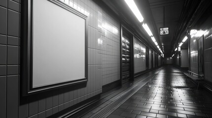 Captivating Low Angle Shot of Blank Poster on Subway Wall | Urban Advertising Display Art