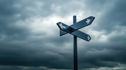 Eerie Worm's Eye View of Empty Street Sign Against Cloudy Sky