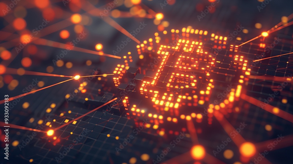 Poster Abstract bitcoin glowing symbol futuristic circuit board digital representation of cryptocurrency financial background