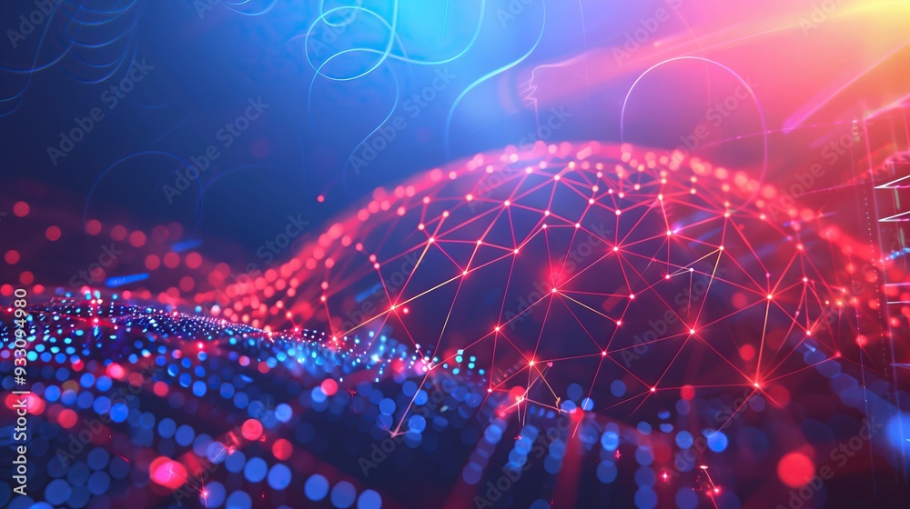 Poster abstract digital network with glowing lines dots technology background