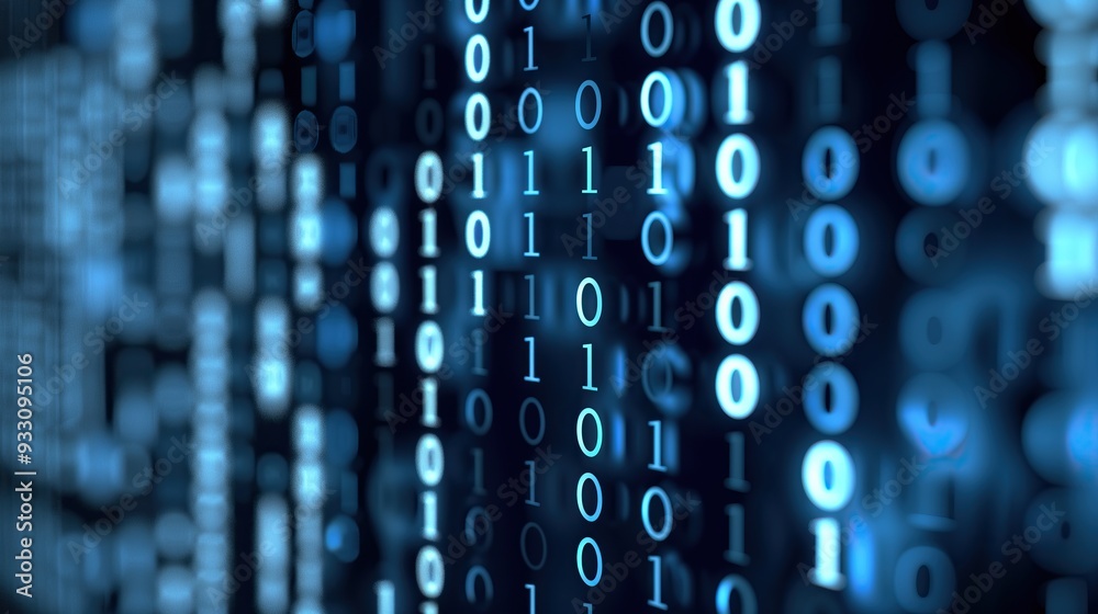 Aufkleber Abstract binary code 1 and 0 in blue tones advance computer technology background