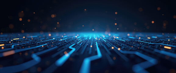 Obraz premium Abstract circuit board - future technology, data, connection, digital futuristic digital neon blue and orange lines