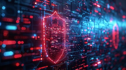 Fototapeta premium Firewall Protection shield, firewall protecting a network from malicious software and cyber attacks.