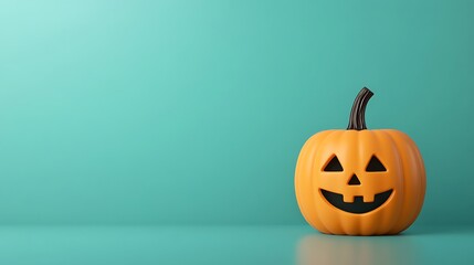 Minimalist Halloween pumpkin with a smiling face on a bright green background, perfect for festive seasonal themes and decorations.