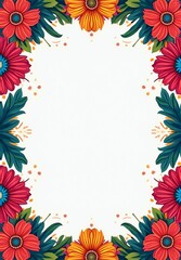 A vibrant floral ornamental template in a Hispanic style, ideal for birthday cards, flyers, or postcards, with copy space.