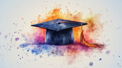 Elegant Graduation Cap with Watercolor Splashes