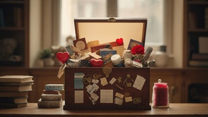 Charity Donation Box Surrounded by Symbols of Giving for International Day of Charity
