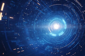 Fototapeta premium Abstract Digital Tunnel with Dotted Lighting Design in Blue and Black: A Technologically Inspired Visual Journey