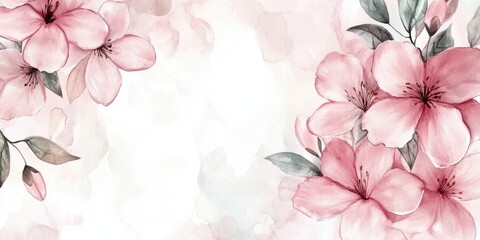 Fototapeta premium Delicate pink watercolor flowers in a square frame hand painted design