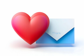 3d Flat icon as Heart and a thank you card symbolizing heartfelt thanks with ample space for text. concept as A heart icon and a thank you card representing heartfelt thanks with blank space for writi