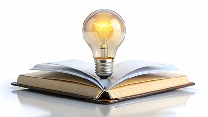 3d Flat icon as Lightbulb and book symbolizing ideas and knowledge with ample space for text. concept as A lightbulb and a book representing the fundamentals of ideas and knowledge with blank space fo