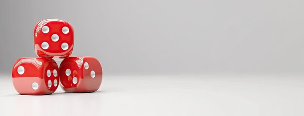 Three red dice gracefully suspended in mid-air creating a striking contrast against a clean white backdrop