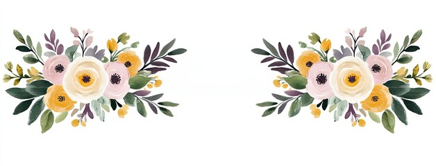 Delicate watercolor floral frame adorned with pastel roses and blooms, perfect for invitations and decorative text placement