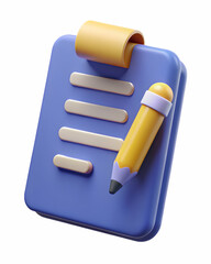 3d Flat icon as Pencil and paper symbolizing drawing and planning with ample space for text. concept as A pencil and a sheet of paper representing the fundamentals of drawing and planning with room fo