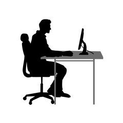 Fototapeta premium Vector Art Cartoon Silhouette of a Man Working from Home Office