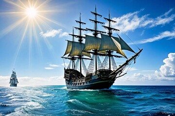 Obraz premium beautiful sailing ship in the sea