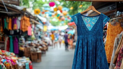 Obraz premium Blue Lace Dress in a Market.