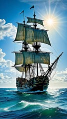 beautiful sailing ship in the sea