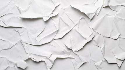 Fototapeta premium White Crumpled Paper Texture: A minimalist, abstract background showcasing the organic, textured beauty of crumpled white paper. Perfect for modern, clean designs or as a backdrop for artistic express