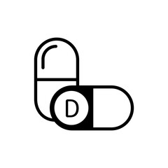 Vitamin D capsule icon. Bold black outline. Simple vector healthcare symbol. Minimalist design.
