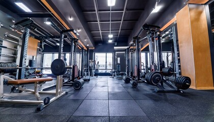 Fototapeta premium Modern Gym Interior with Weights and Cardio Equipment