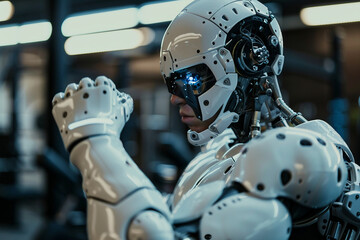 Robot cyborg humanoid helper in activities of daily life routine living with people, Generative AI