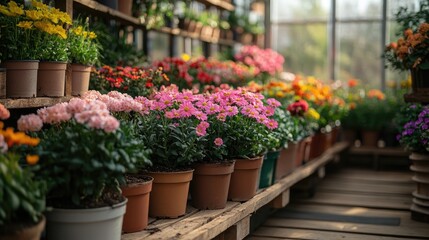 various potted plants,flowers in greenhouse in garden center small business.jpg