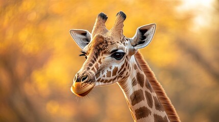 Obraz premium A giraffe with its head turned to the side and its tongue hanging out